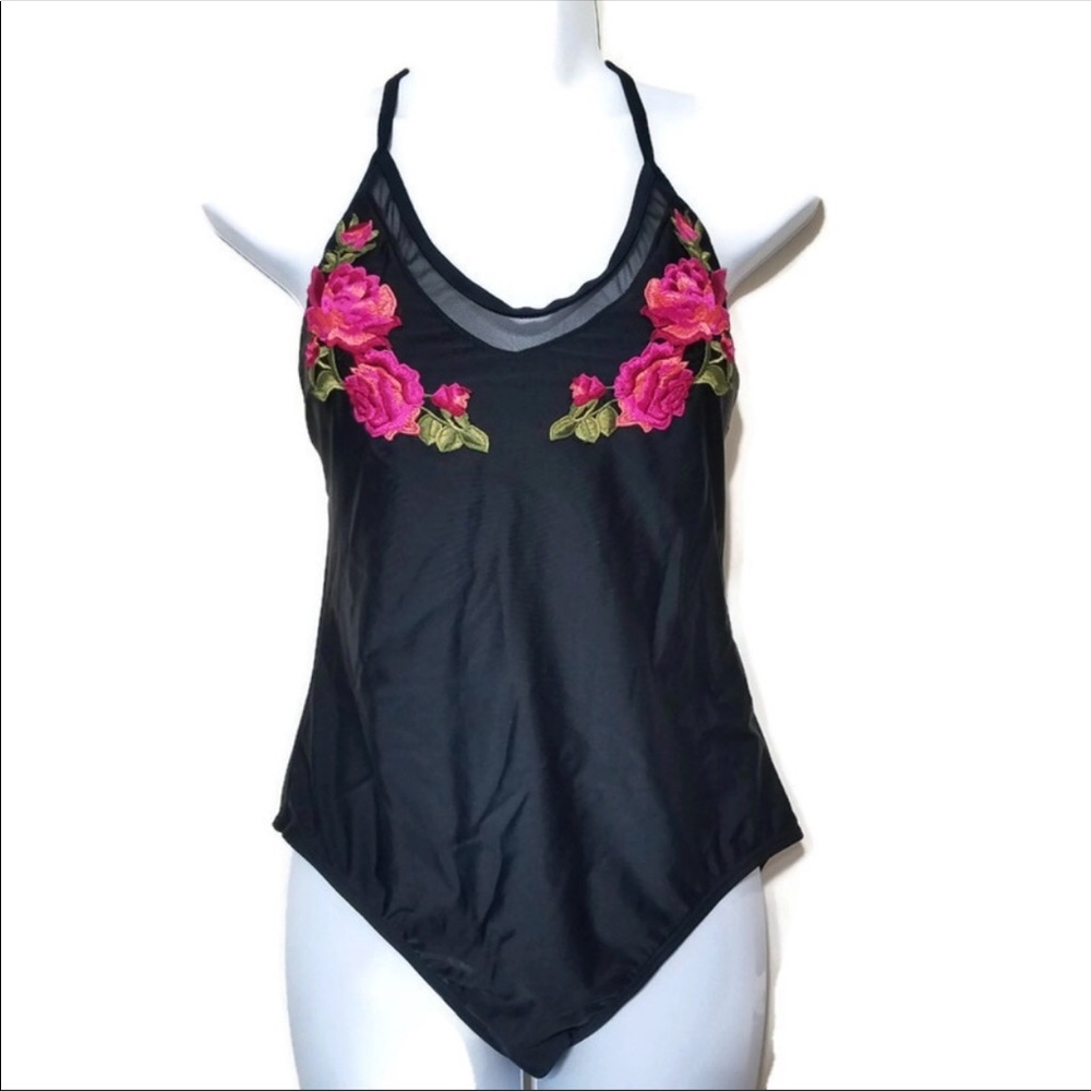 Xhilaration one piece black swimsuit floral